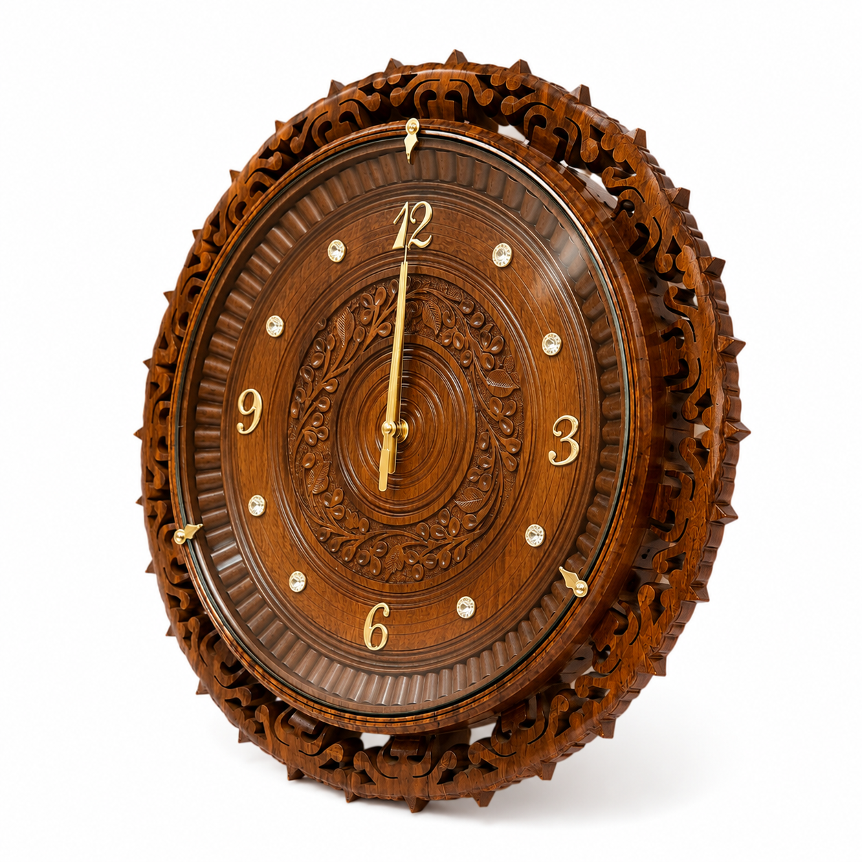 Handcrafted Wooden Wall Clock – Premium Carved Decorative Wall Clock for Living Room, Office & Home Décor