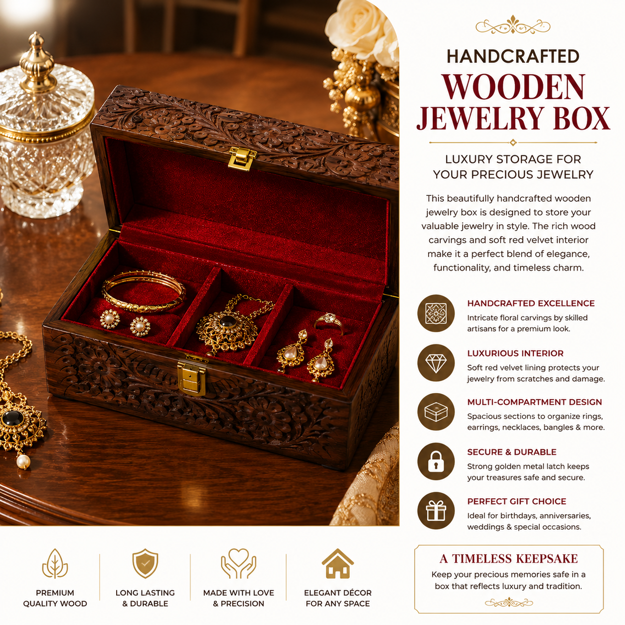 Handcrafted Wooden Jewelry & Keepsake Box