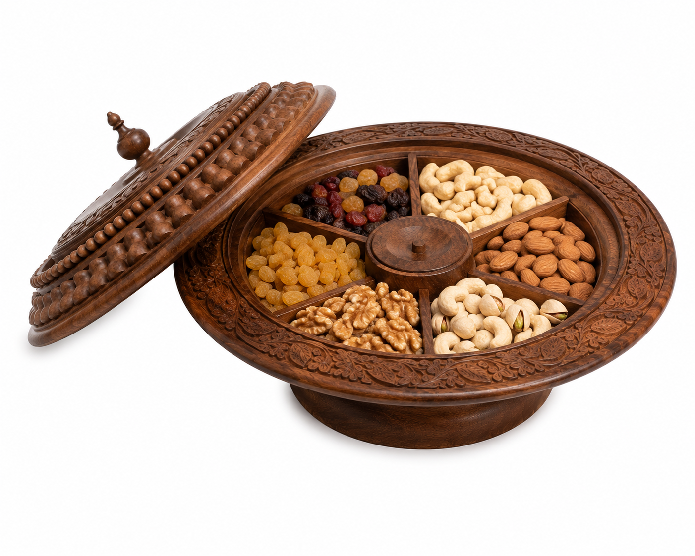 Handcrafted Wooden Dry Fruit Serving pot