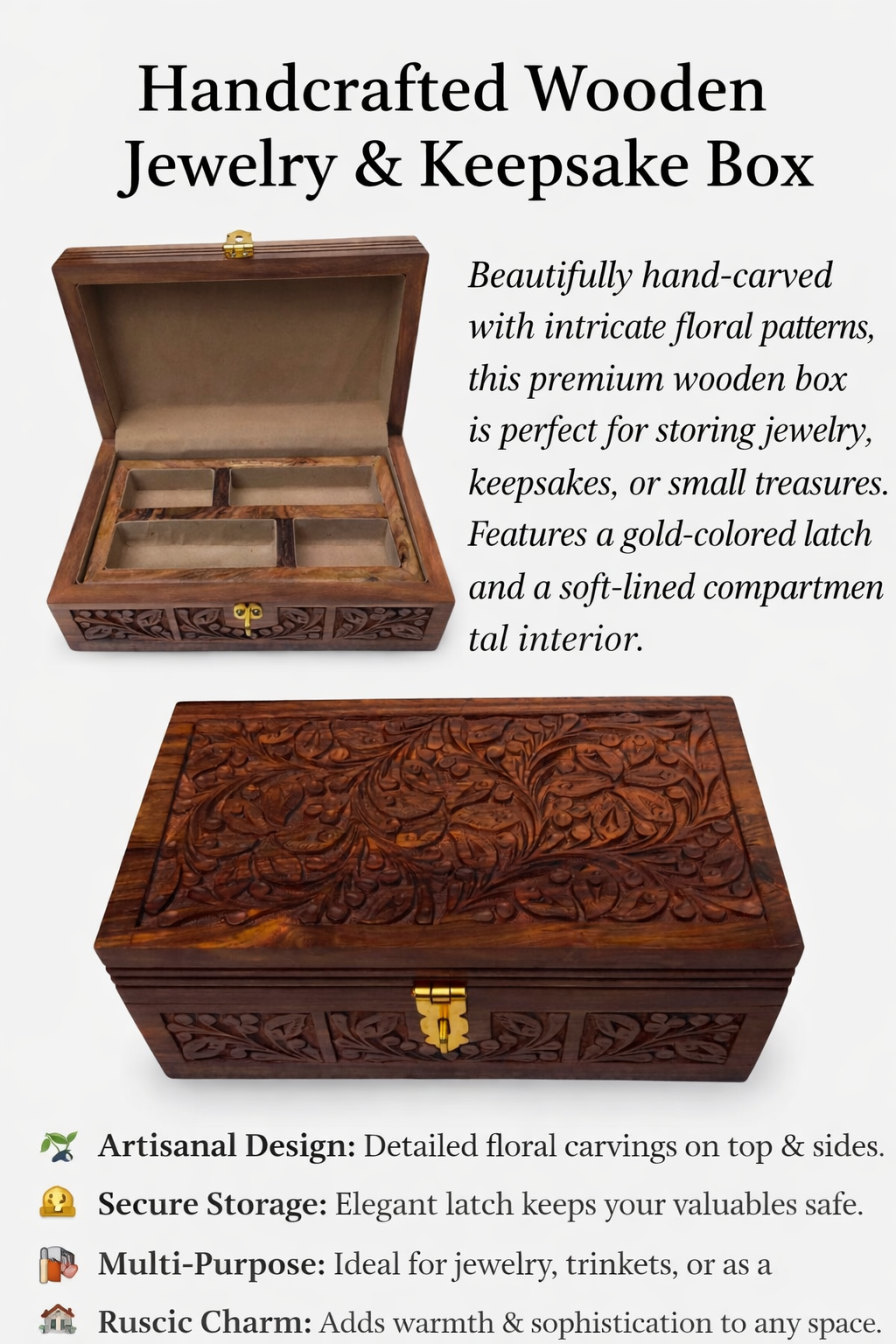 Handcrafted Wooden Jewelry Organizer Box