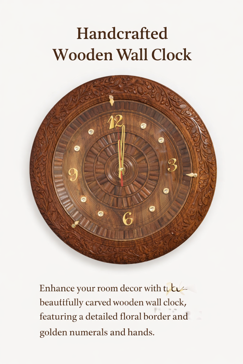Luxury Hand-Carved Wooden Wall Clock | Premium Decorative Wooden Clock for Home & Office
