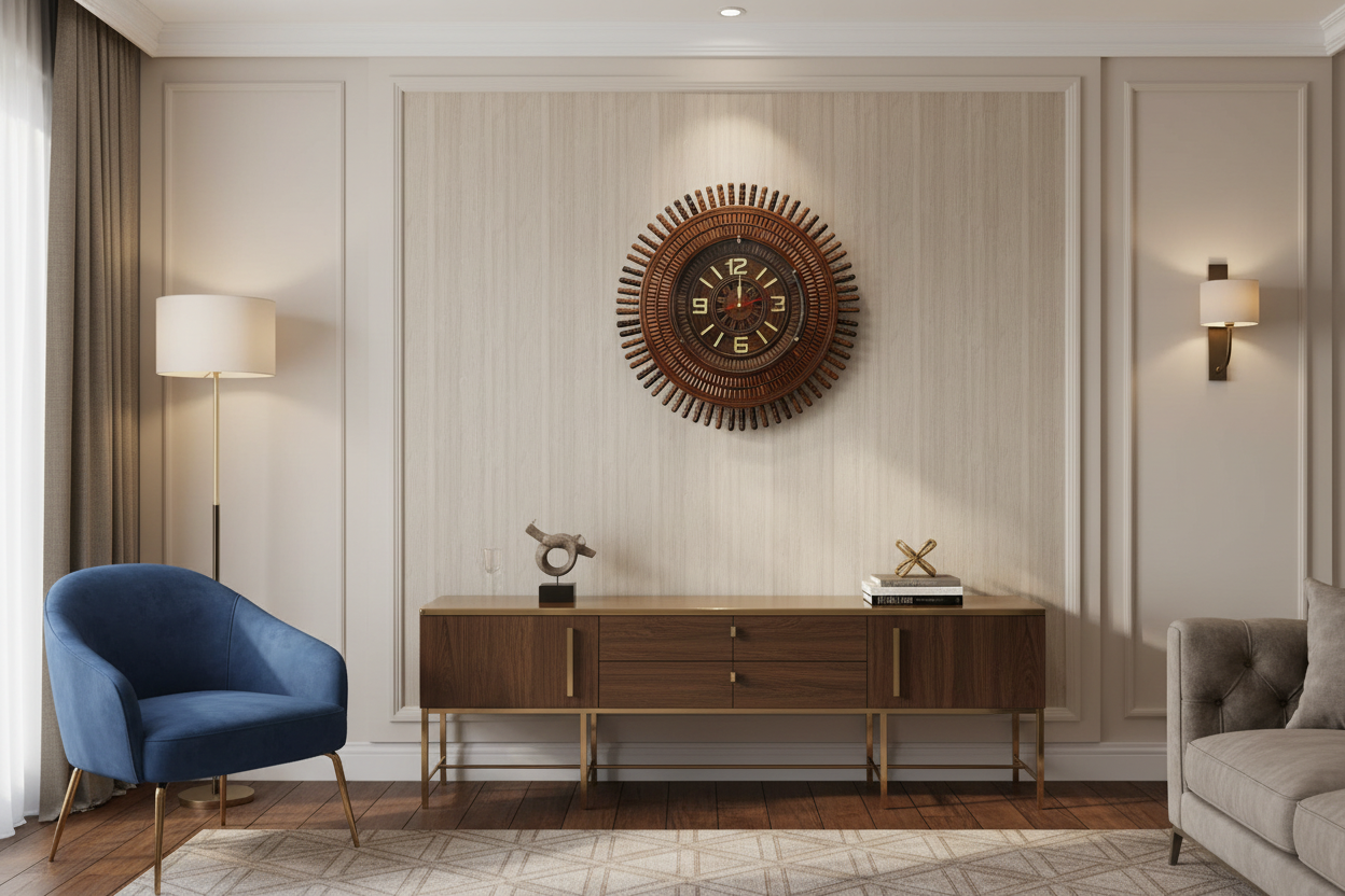Hand-Carved Wooden Wall Clock | Premium Decorative Wooden Clock for Home & Office 22inch