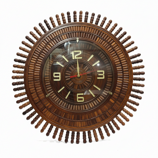 Hand-Carved Wooden Wall Clock | Premium Decorative Wooden Clock for Home & Office 22inch