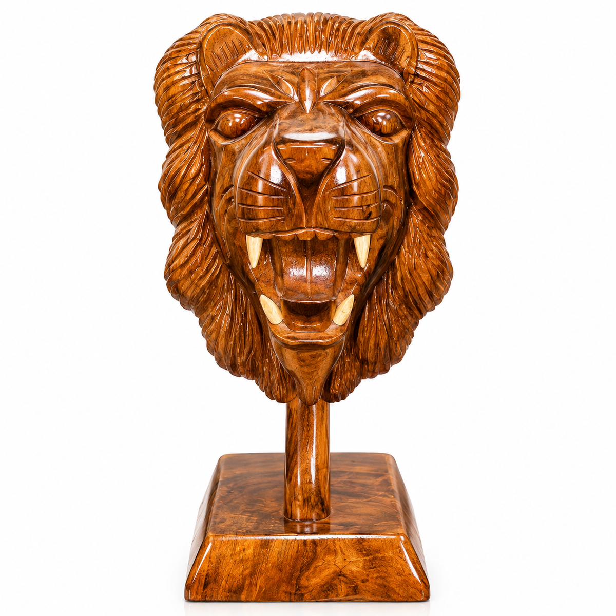 Handcrafted Wooden Lion Head Sculpture – Premium Carved Wood Decor
