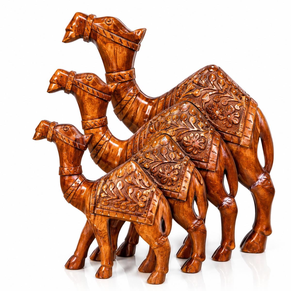 Handcrafted Wooden Camel Set – Set of 2 & 4 Premium Camel Sculptures