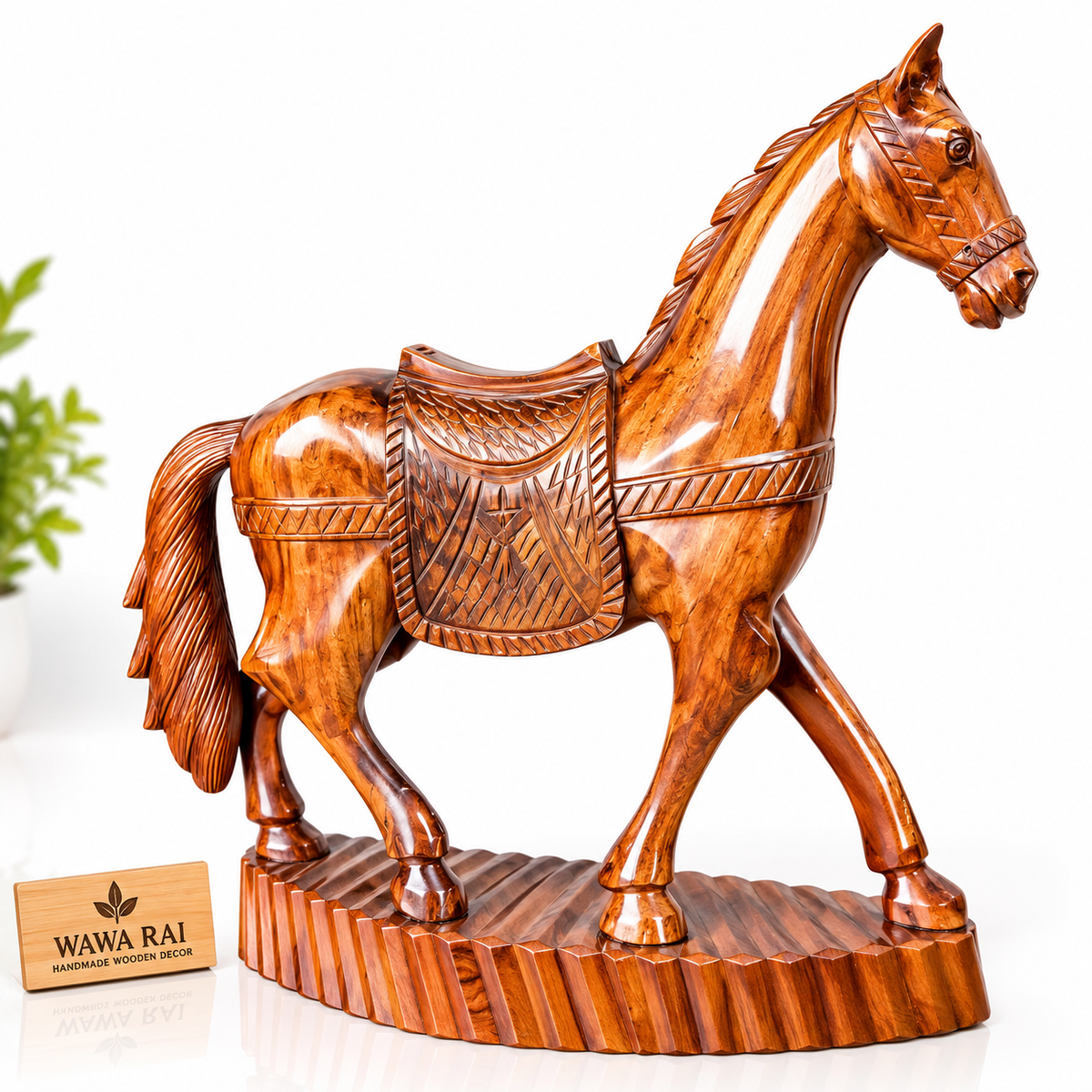 Handcrafted Wooden Horse Statue – Premium Carved Wooden Horse Decor