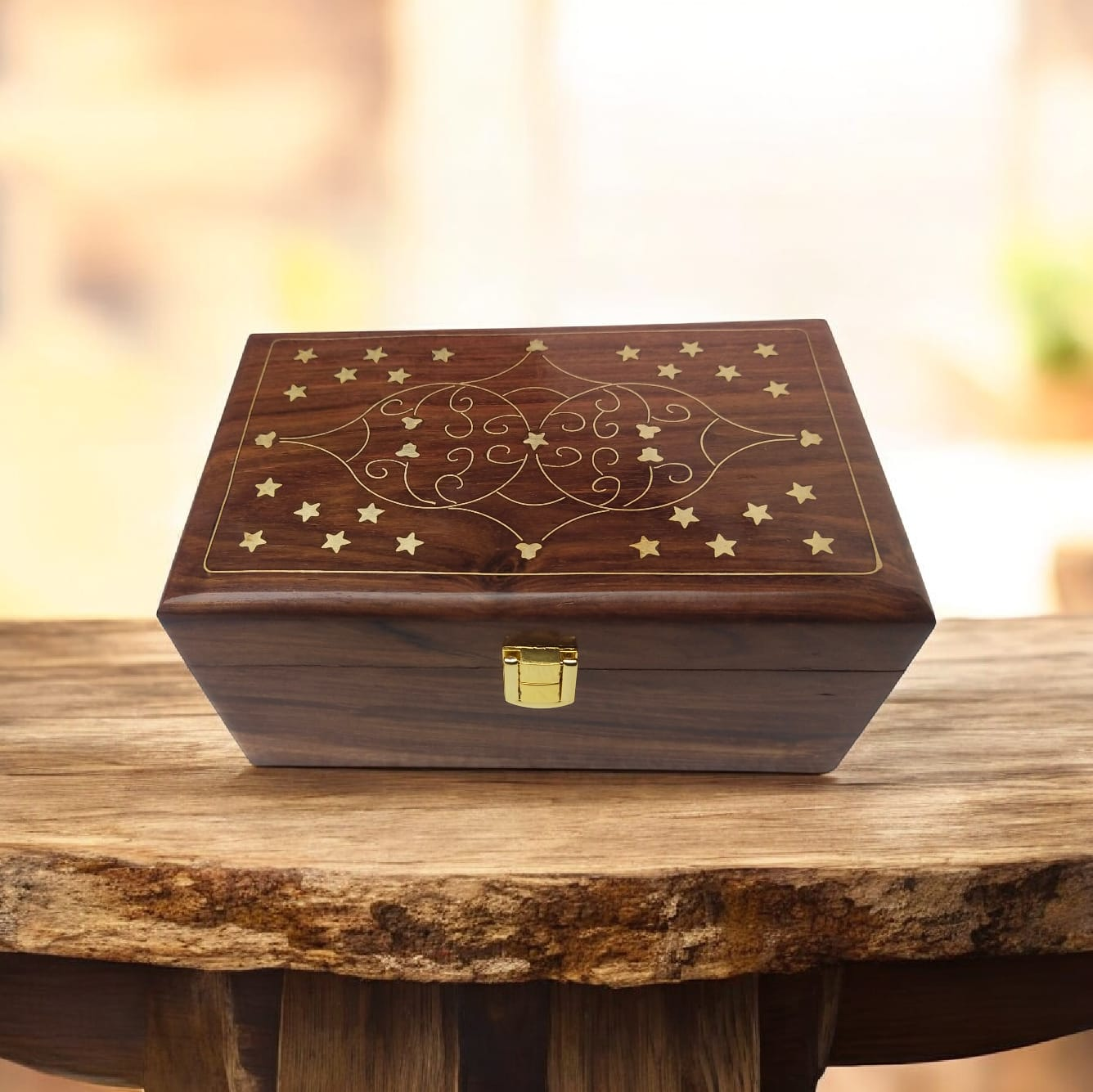 Luxury Handcrafted Wooden Jewelry Box with Red Velvet Interior – Premium Storage Box for Rings, Earrings & Accessories