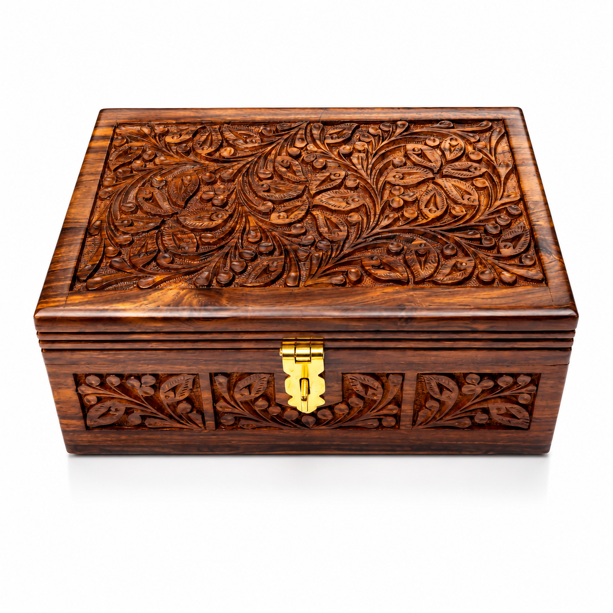 Handcrafted Wooden Jewelry Box – Premium Carved Wooden Storage Box with Brass Lock | Luxury Keepsake & Jewelry Organizer