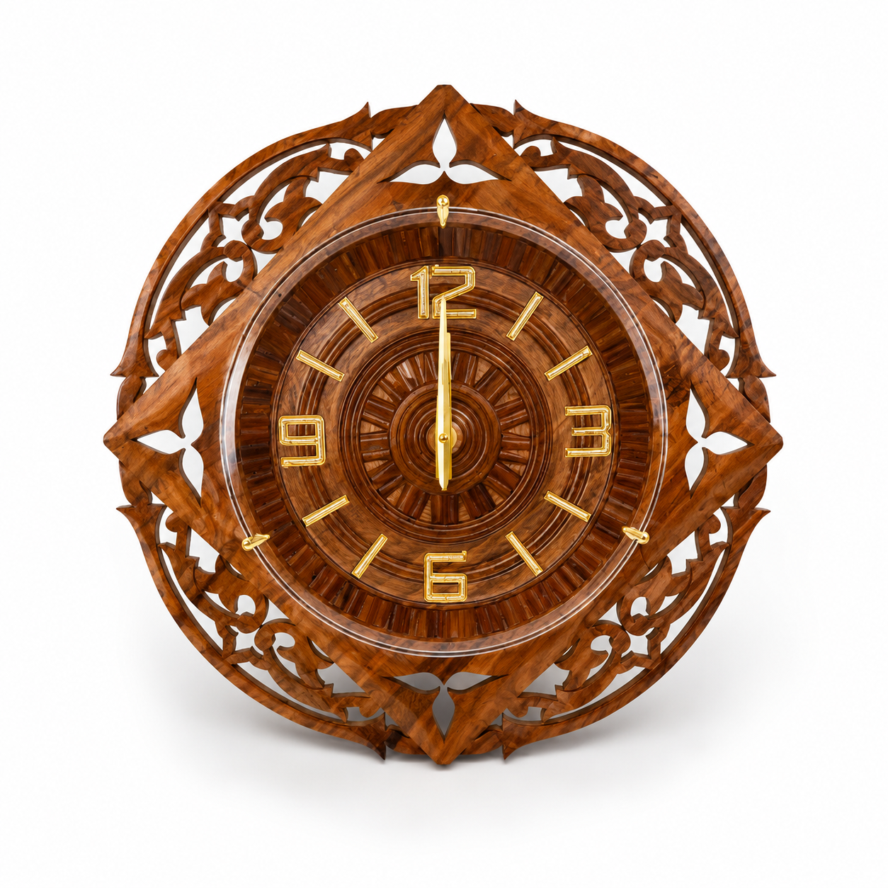 Handcrafted Wooden Wall Clock – Premium Carved Decorative Wall Clock for Living Room, Office & Home Décor