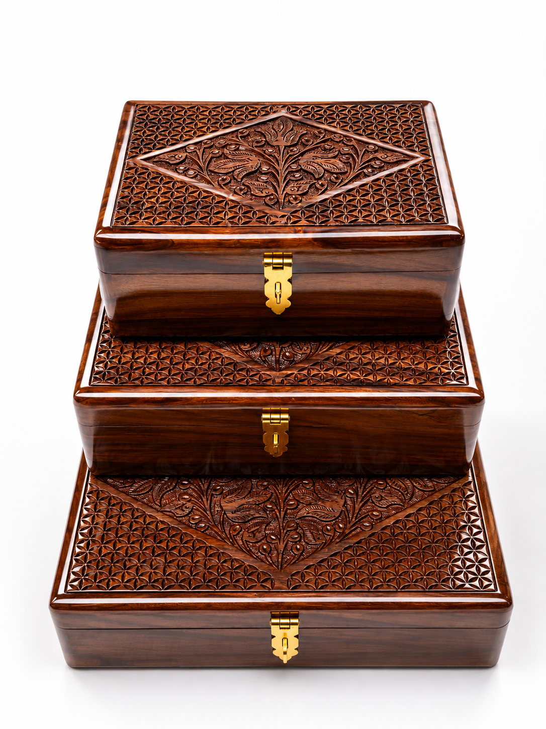 Premium Handcrafted Wooden Jewelry Box Set – 3-Piece Luxury Storage Collection