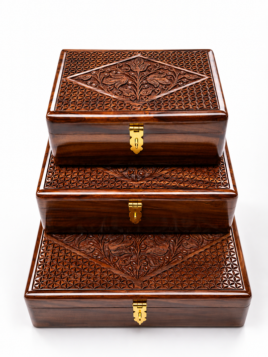 Premium Handcrafted Wooden Jewelry Box Set – 3-Piece Luxury Storage Collection