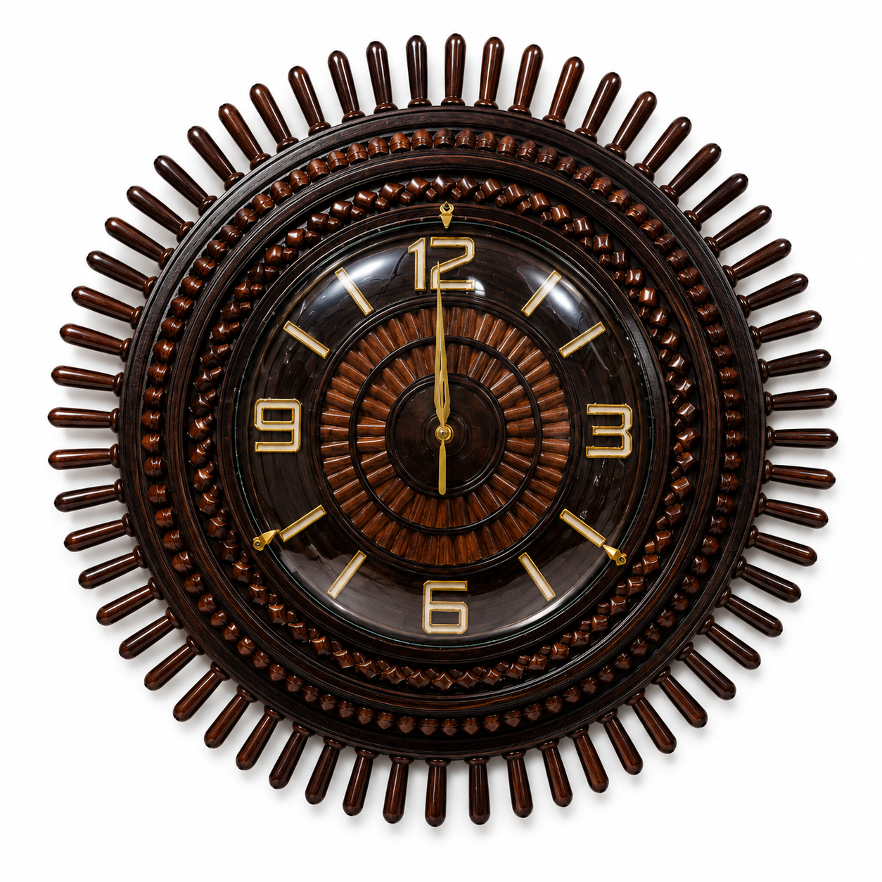 Premium Handcrafted Wooden Sunburst Wall Clock – Luxury Wooden Home Décor