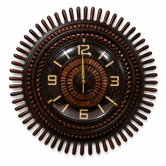 Premium Handcrafted Wooden Sunburst Wall Clock – Luxury Wooden Home Décor