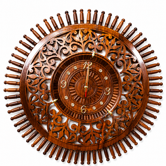 Luxury Hand-Carved Wooden Wall Clock | Premium Decorative Wooden Clock for Home & Office
