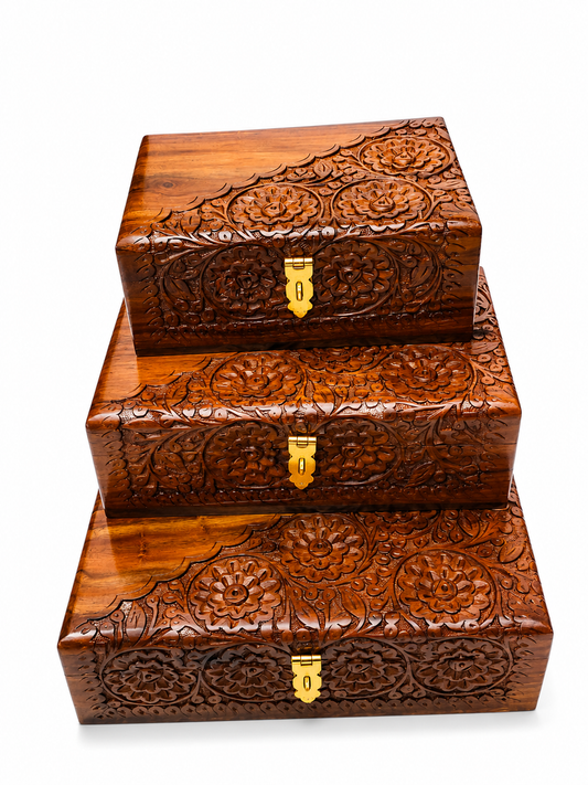 Premium Handcrafted Wooden Jewelry Box Set – 3-Piece Luxury Storage Collection
