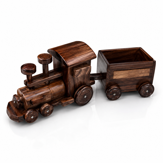 Handcrafted Wooden Steam Train Model – Vintage Locomotive Showpiece