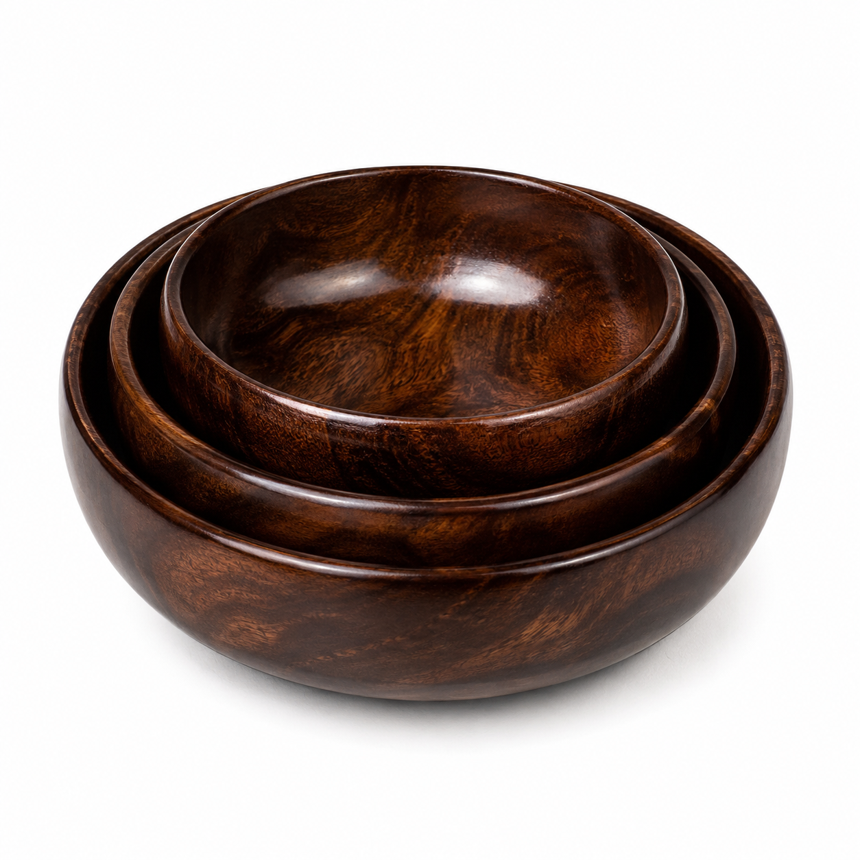 Handcrafted Wooden Bowls – Set of 3 (Dark Walnut Finish)