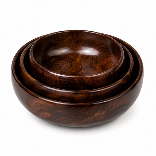 Handcrafted Wooden Bowls – Set of 3 (Dark Walnut Finish)