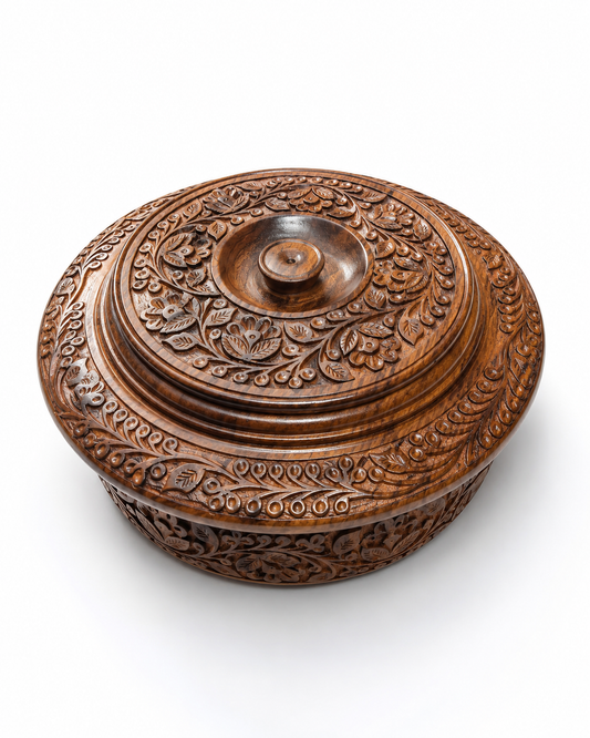 Handcrafted Wooden Roti Hot Pot – Premium Insulated Bread Keeper with Lid for Kitchen & Dining