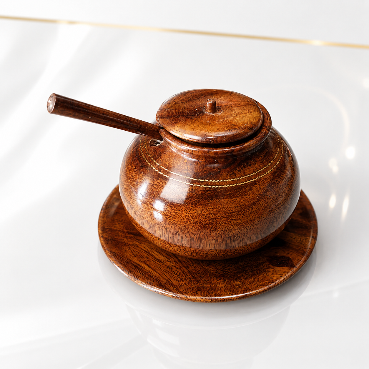 Premium Handmade Wooden Sugar Pot with Lid & Spoon | Natural Wood Sugar Bowl for Kitchen & Dining