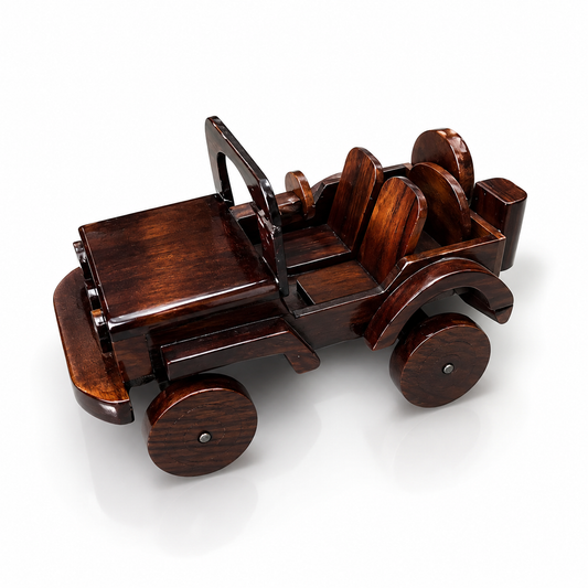 Handcrafted Wooden Jeep Showpiece – Premium Vintage Off-Road Car Model for Home & Office Décor