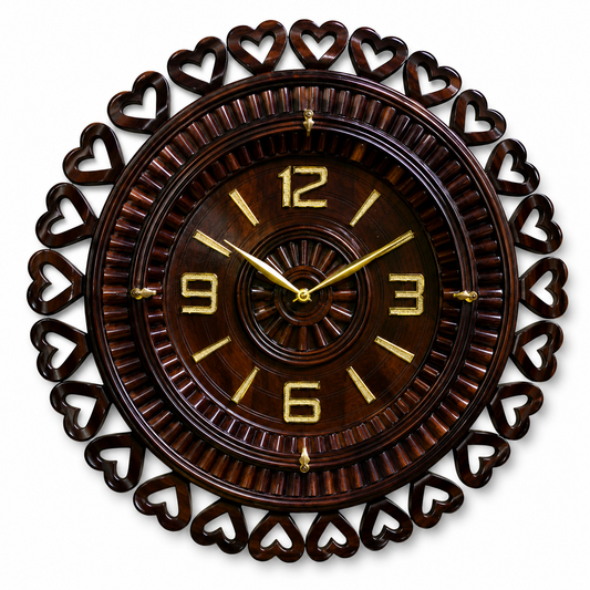 Handcrafted Wooden Wall Clock – Premium Heart Border Decorative Clock for Living Room & Home Décor