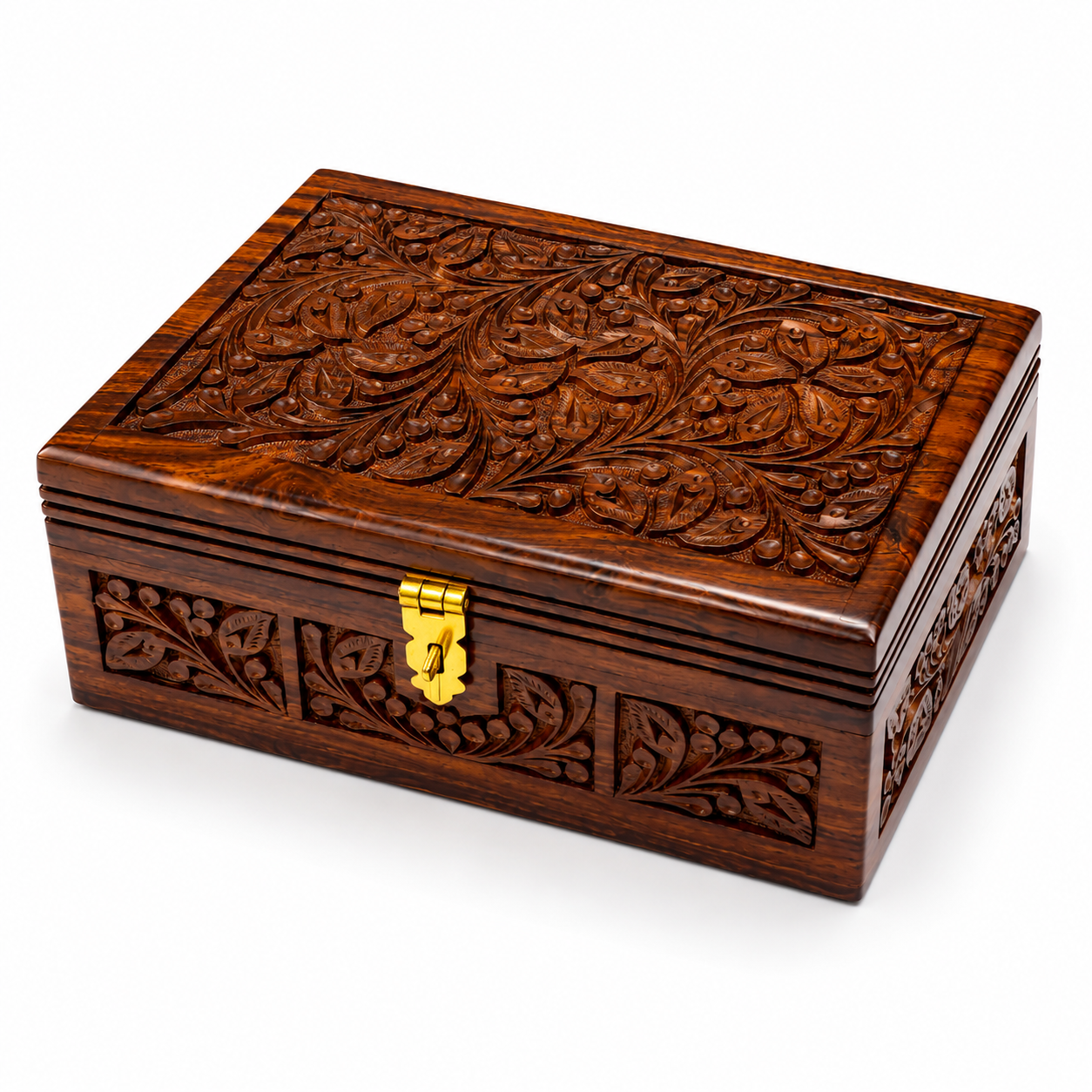 Handcrafted Wooden Jewelry Box – Premium Carved Wooden Storage Box with Brass Lock | Luxury Keepsake & Jewelry Organizer