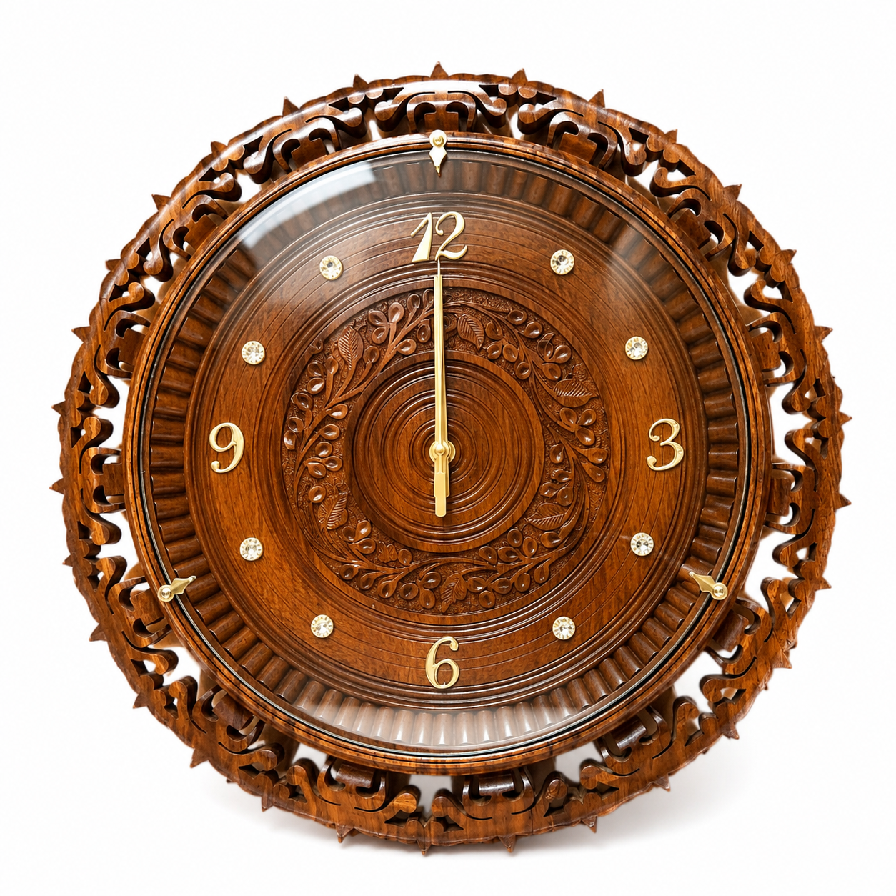 Handcrafted Wooden Wall Clock – Premium Carved Decorative Wall Clock for Living Room, Office & Home Décor