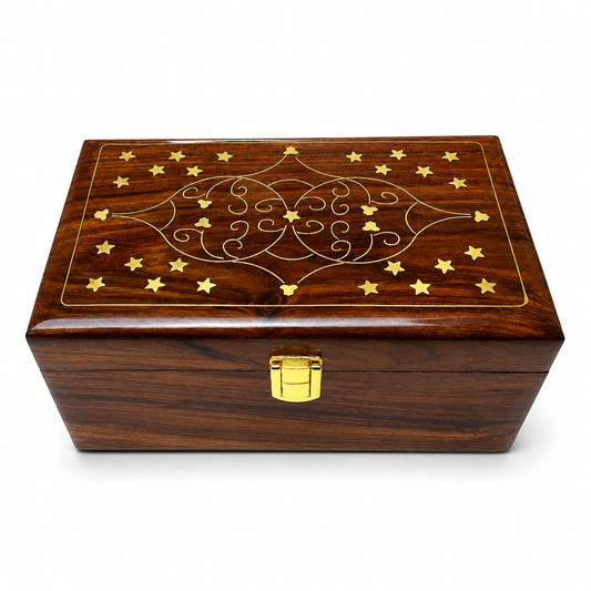 Luxury Handcrafted Wooden Jewelry Box with Red Velvet Interior – Premium Storage Box for Rings, Earrings & Accessories