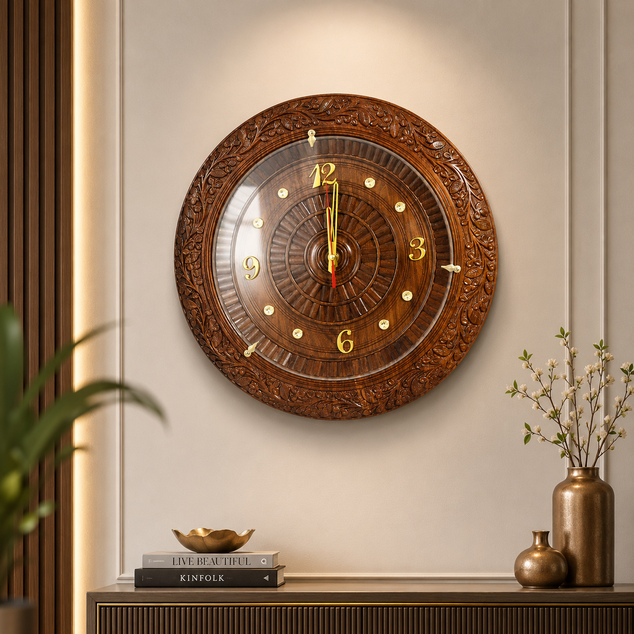 Luxury Hand-Carved Wooden Wall Clock | Premium Decorative Wooden Clock for Home & Office