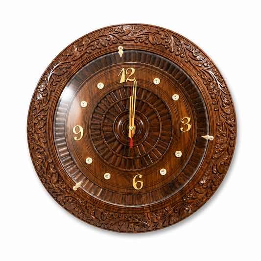 Luxury Hand-Carved Wooden Wall Clock | Premium Decorative Wooden Clock for Home & Office