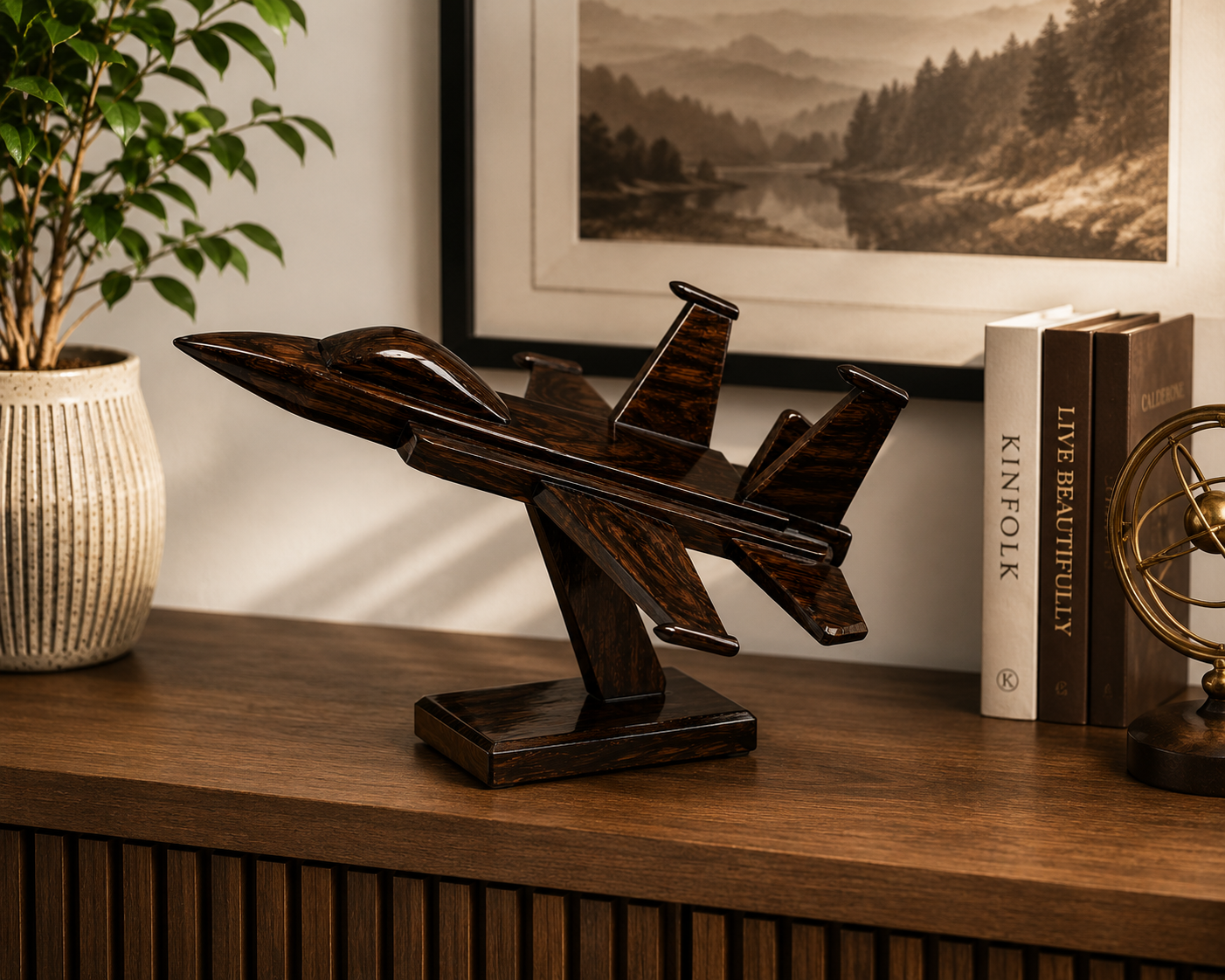 Premium Handcrafted Wooden Fighter Jet – Luxury Wooden Home Décor