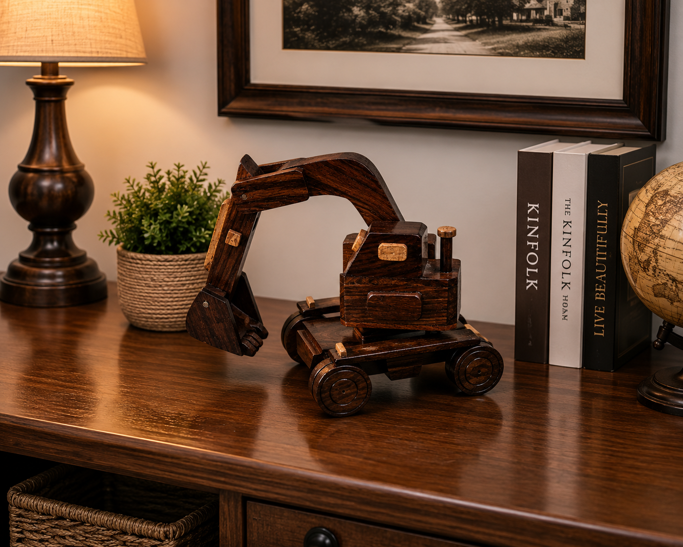 Premium Handcrafted Wooden Excavator – Luxury Construction Equipment Home Décor