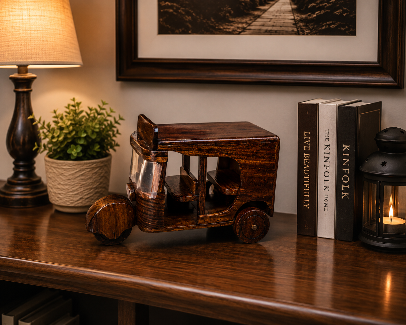 remium Handcrafted Wooden Rickshaw Decorative Showpiece