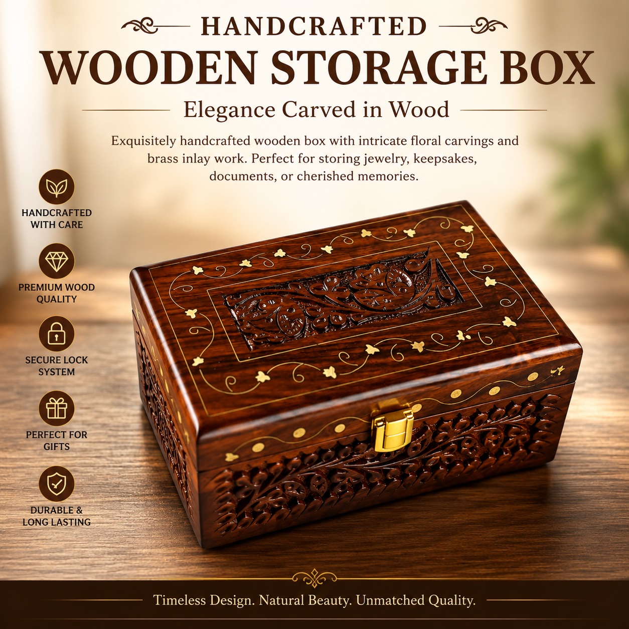 Premium Handcrafted Wooden Keepsake & Jewelry Box