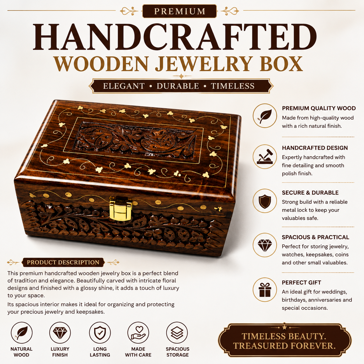 Premium Handcrafted Wooden Keepsake & Jewelry Box