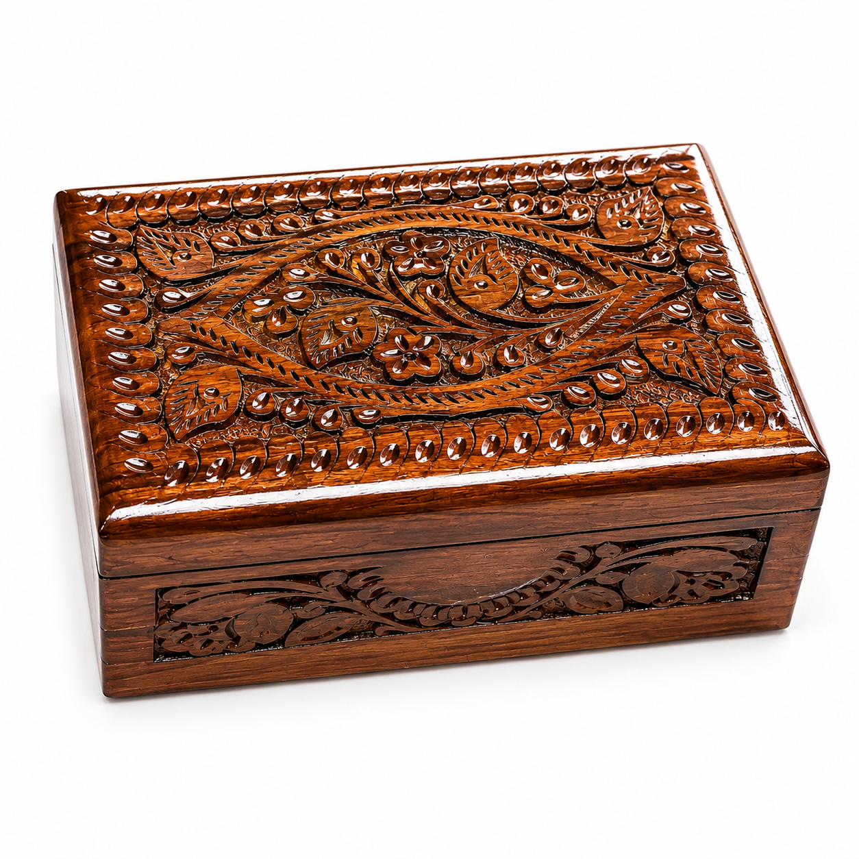 Luxury Handcrafted Wooden Jewelry Box with Red Velvet Interior – Premium Storage Box for Rings, Earrings & Accessories