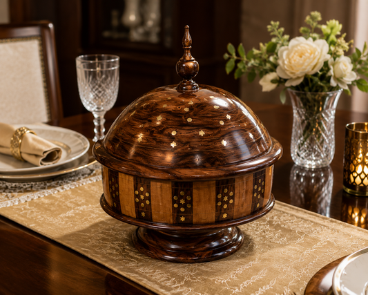 Handcrafted Sheesham Wood Roti Hot Pot – Grand Edition with Brass Inlay Detailing