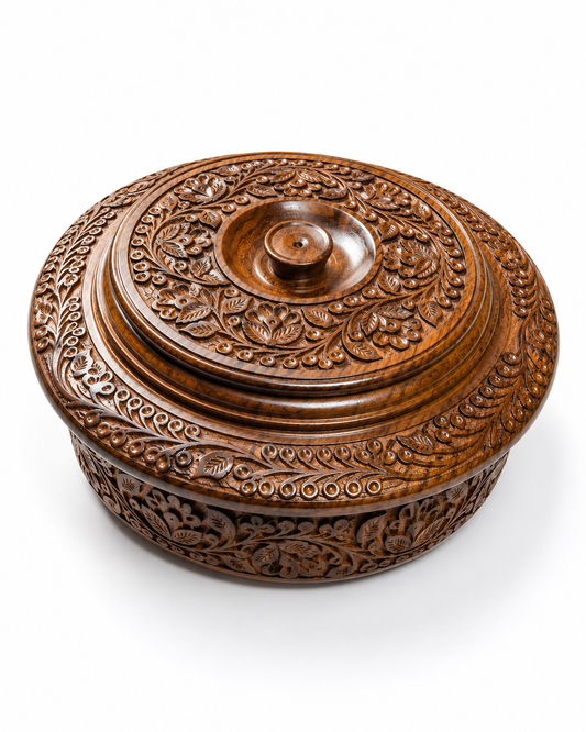 Handcrafted Sheesham Wood Roti Hot Pot – Artisan Carved Edition