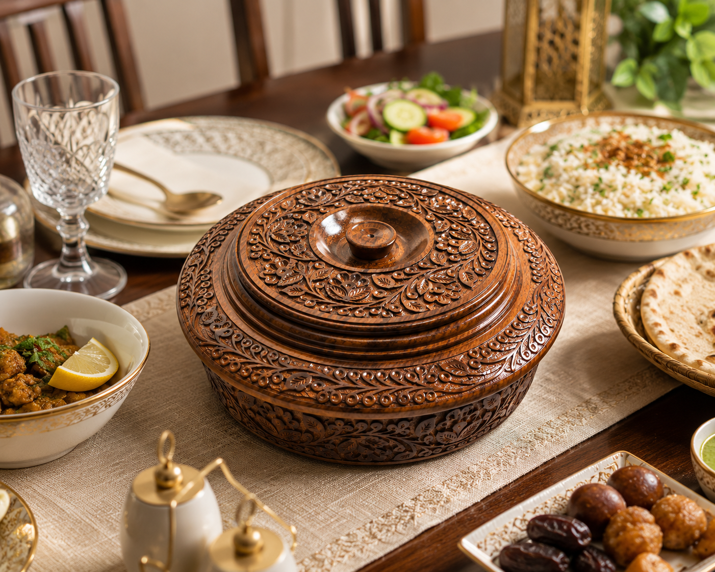 Handcrafted Wooden Roti Hot Pot – Premium Insulated Bread Keeper with Lid for Kitchen & Dining