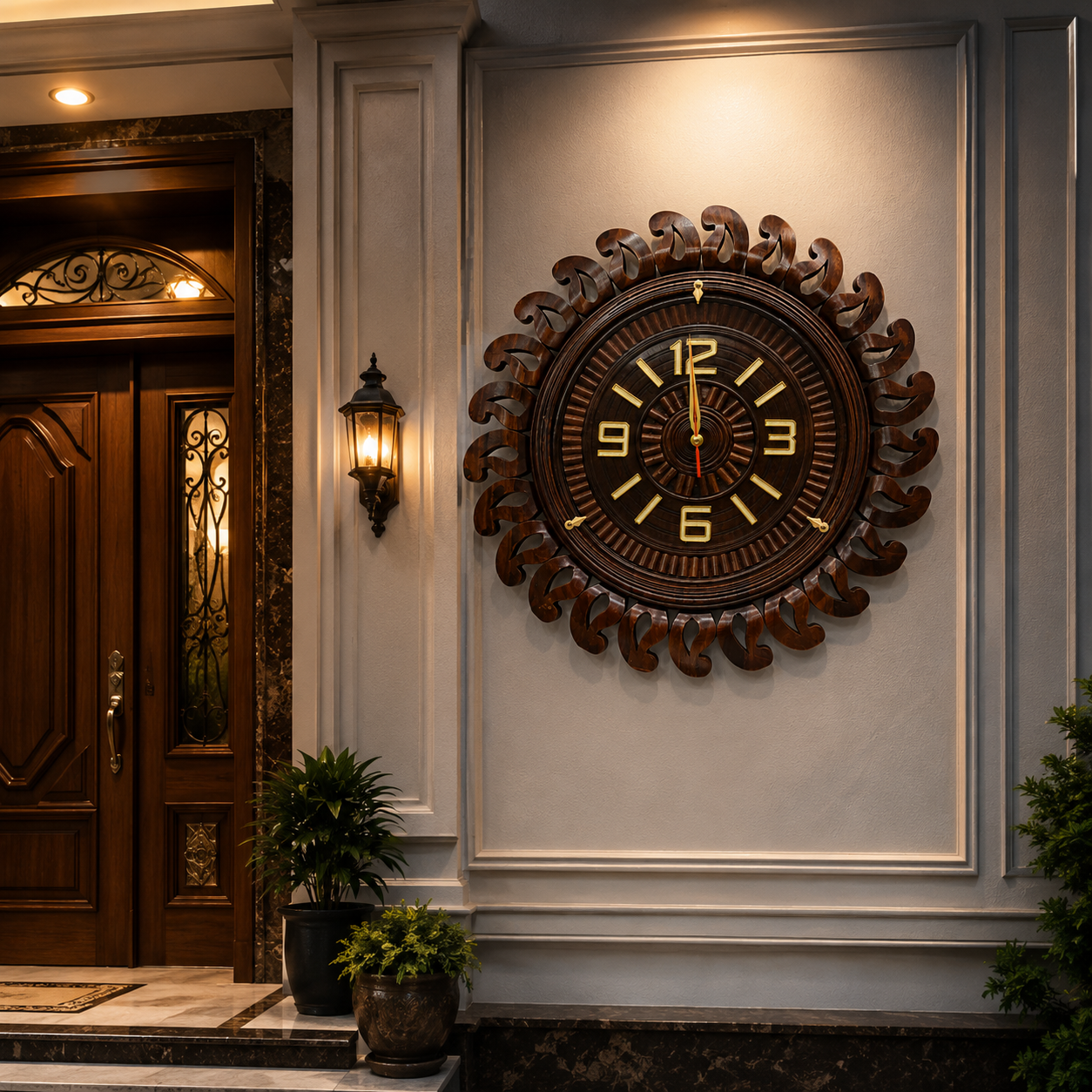 Premium Handmade Wooden Leaf Design Wall Clock | Luxury Decorative Wooden Wall Clock for Home & Office