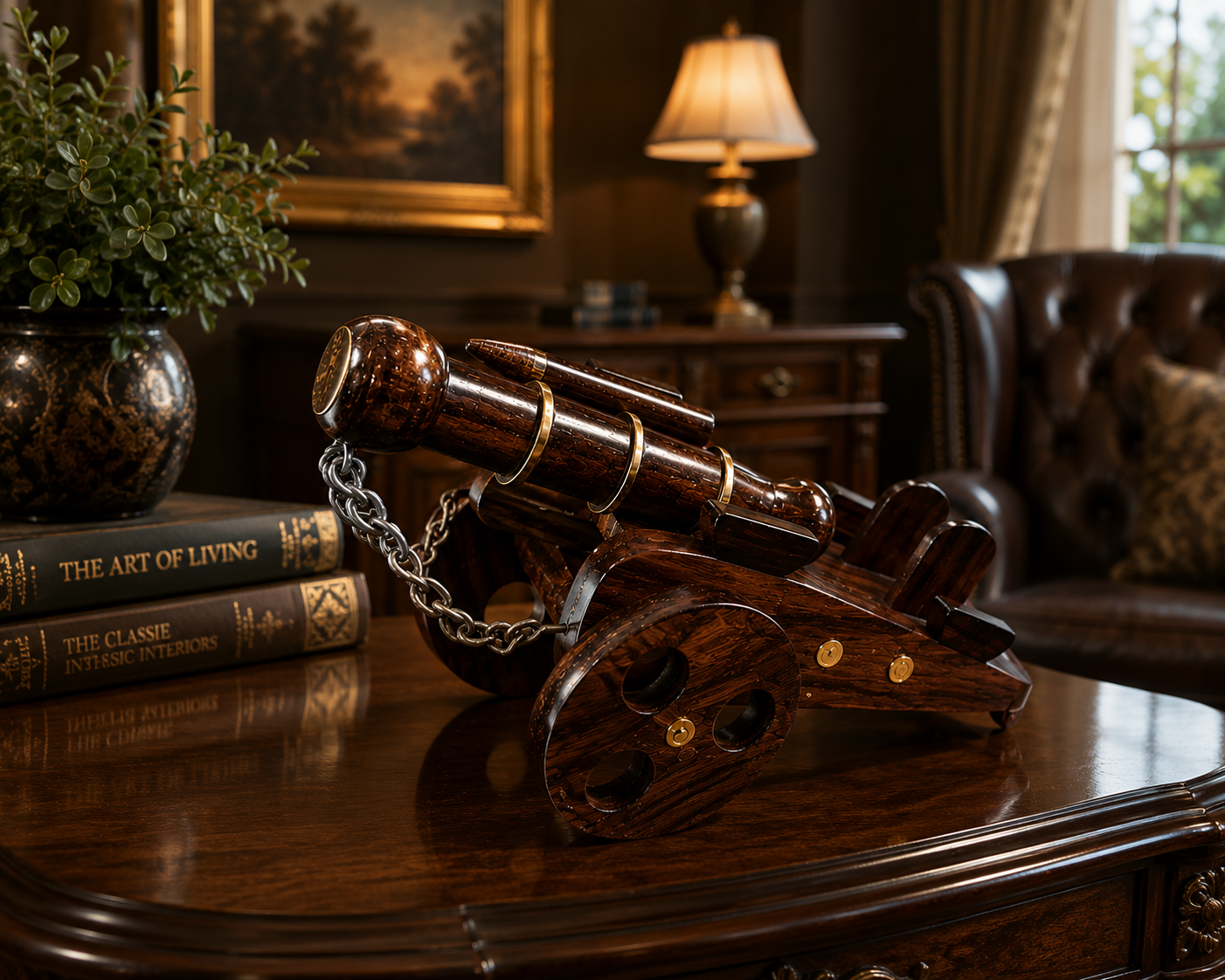 Handcrafted Wooden Cannon Showpiece – Premium Decorative Tabletop Artillery Model for Home & Office Décor