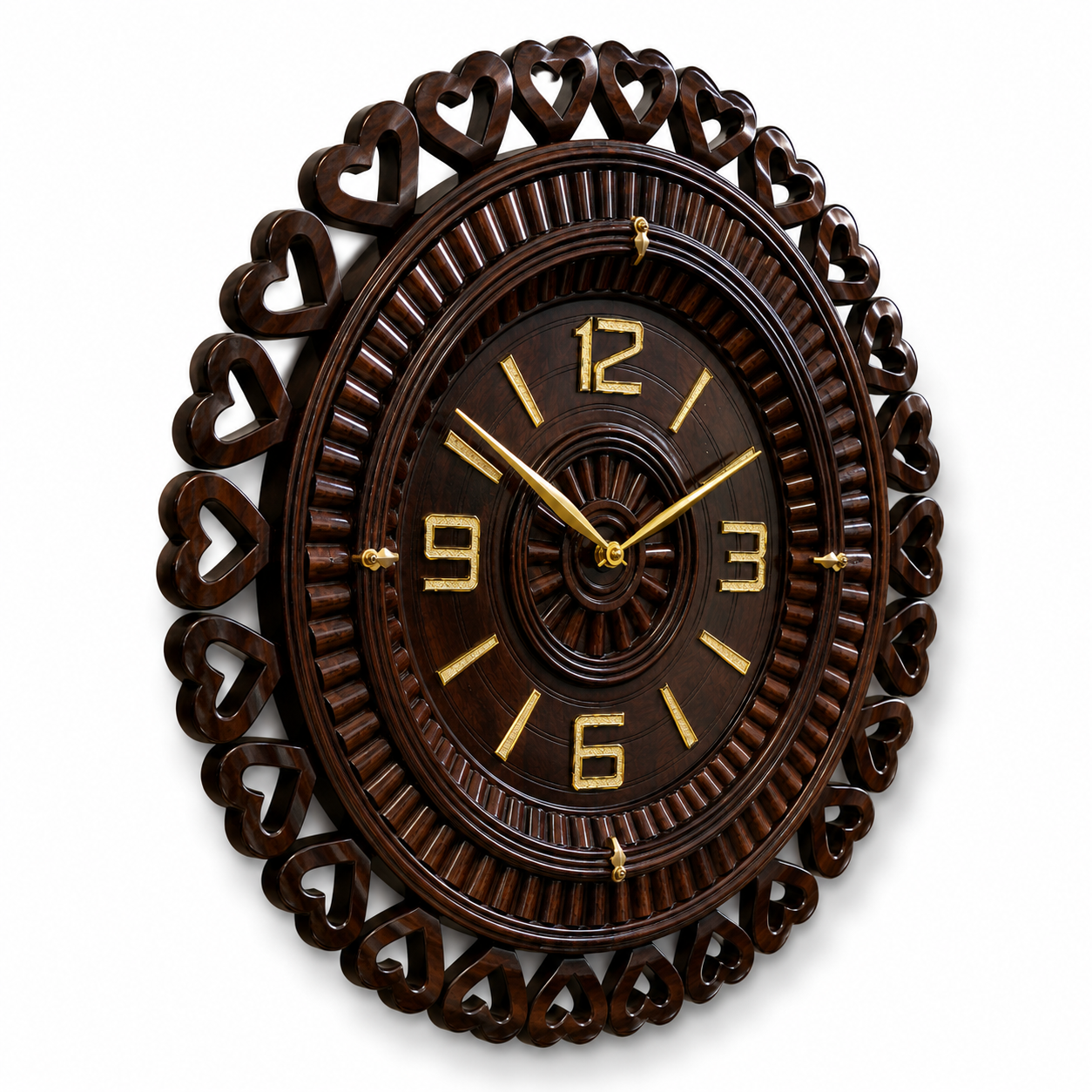 Handcrafted Wooden Wall Clock – Premium Heart Border Decorative Clock for Living Room & Home Décor