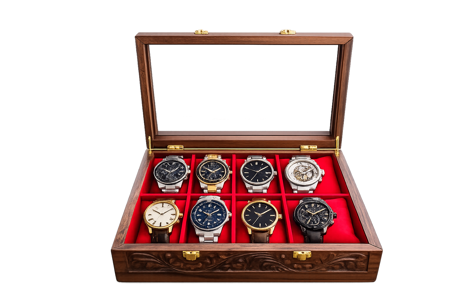 Handcrafted Wooden Watch Box – 10 Slot Luxury Watch Storage Case with Soft Velvet Interior