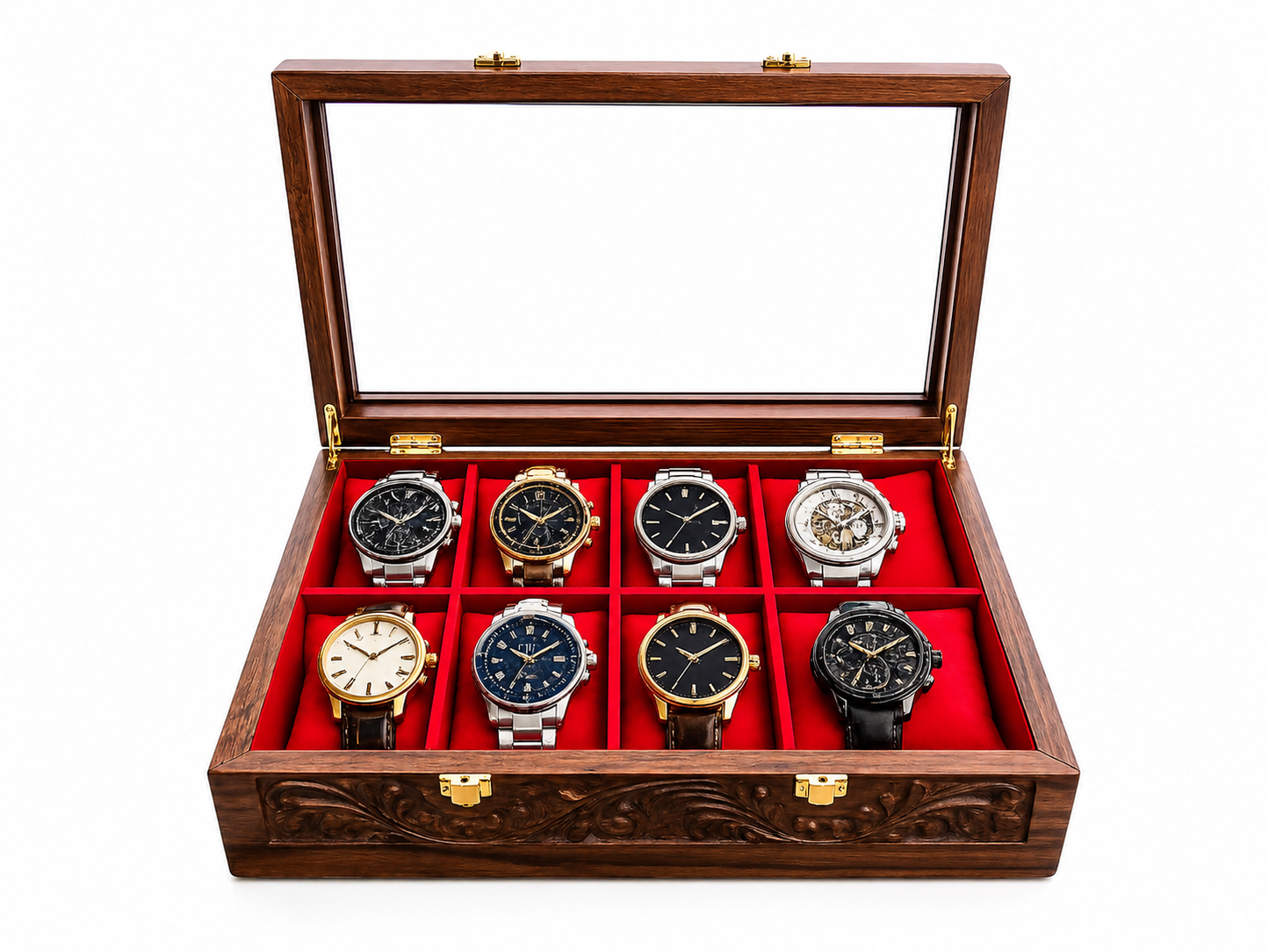Handcrafted Wooden Watch Box – 10 Slot Luxury Watch Storage Case with Soft Velvet Interior