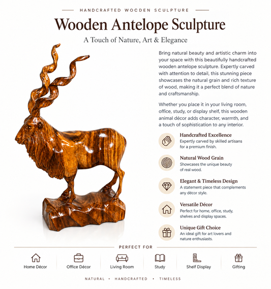Handcrafted Wooden Antelope Sculpture – Premium Carved Animal Decor