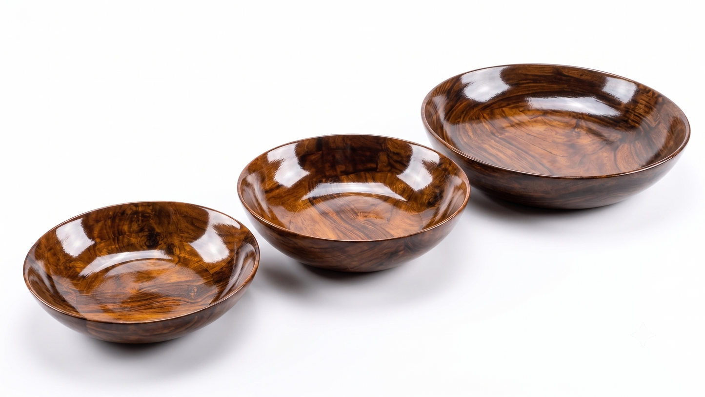 Premium Handmade Wooden Serving Bowl Set (3-Piece) – Natural Wood Dinnerware