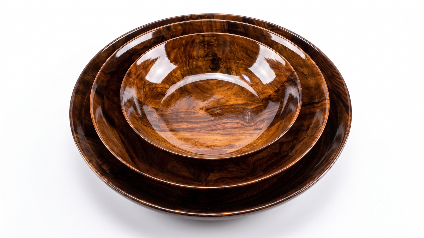 Premium Handmade Wooden Serving Bowl Set (3-Piece) – Natural Wood Dinnerware