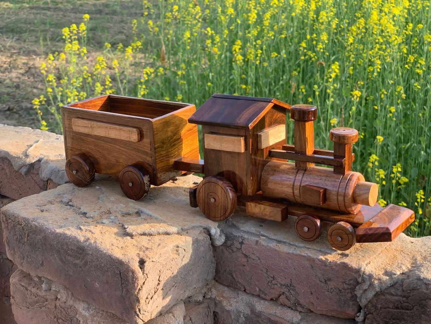 Handcrafted Wooden Steam Train Model – Vintage Locomotive Showpiece