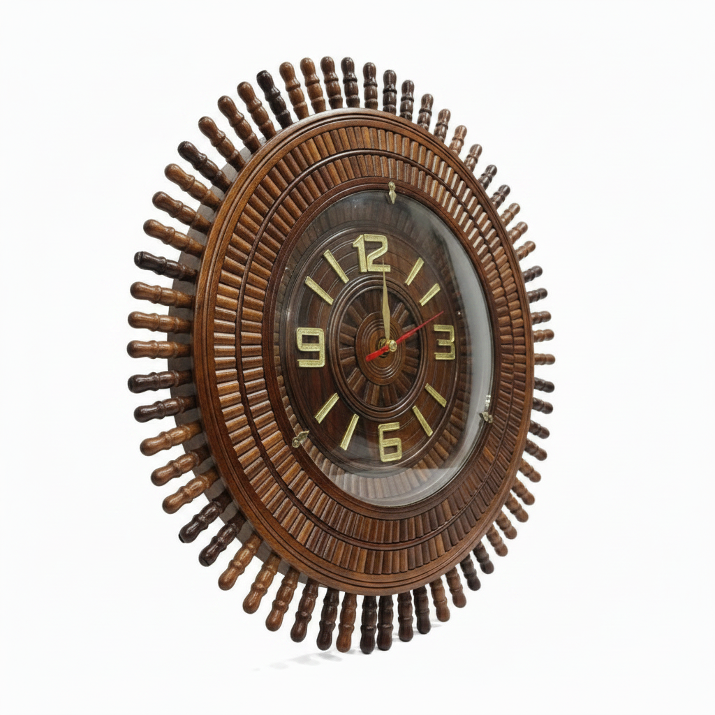 Hand-Carved Wooden Wall Clock | Premium Decorative Wooden Clock for Home & Office 22inch